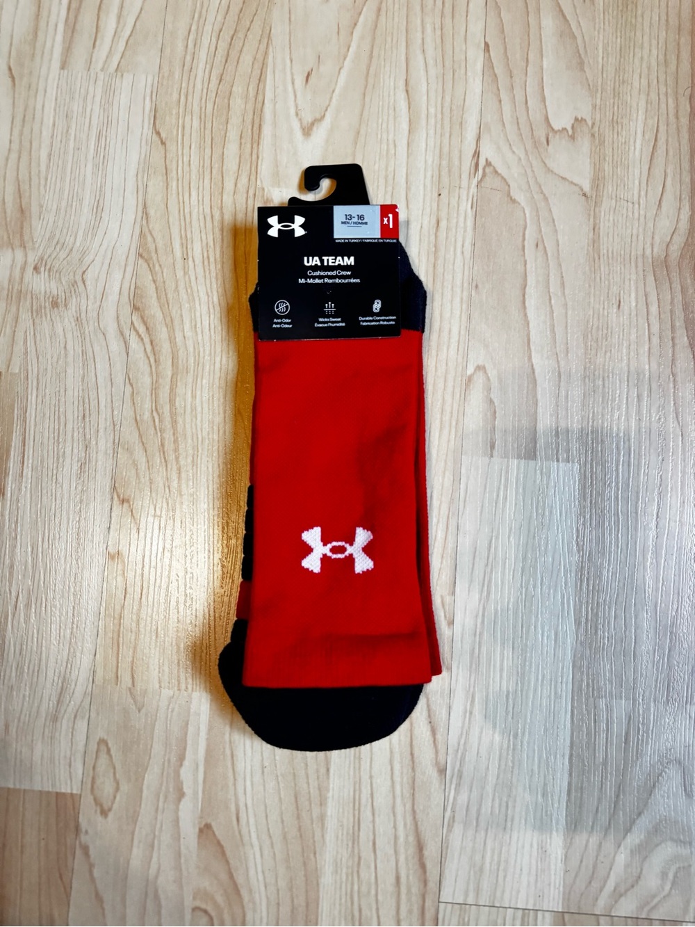 Under Armour Red & Black UA Team Crew Athletic Socks
